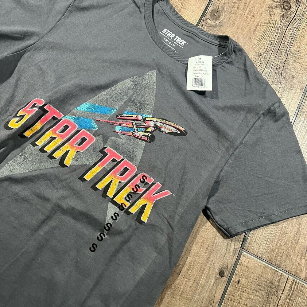 Star Trek T Shirt Mens Small Charcoal Gray Retro Graphic Short Sleeve 1701 NEW